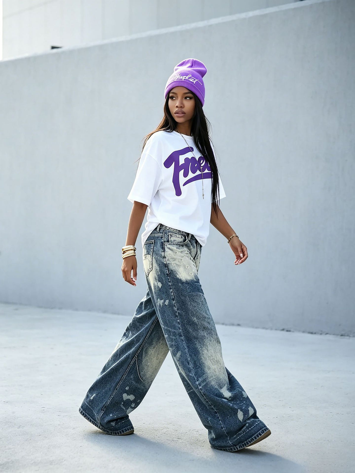 Plus Size Ink Splatter Loose Straight Jeans GYLN 9079