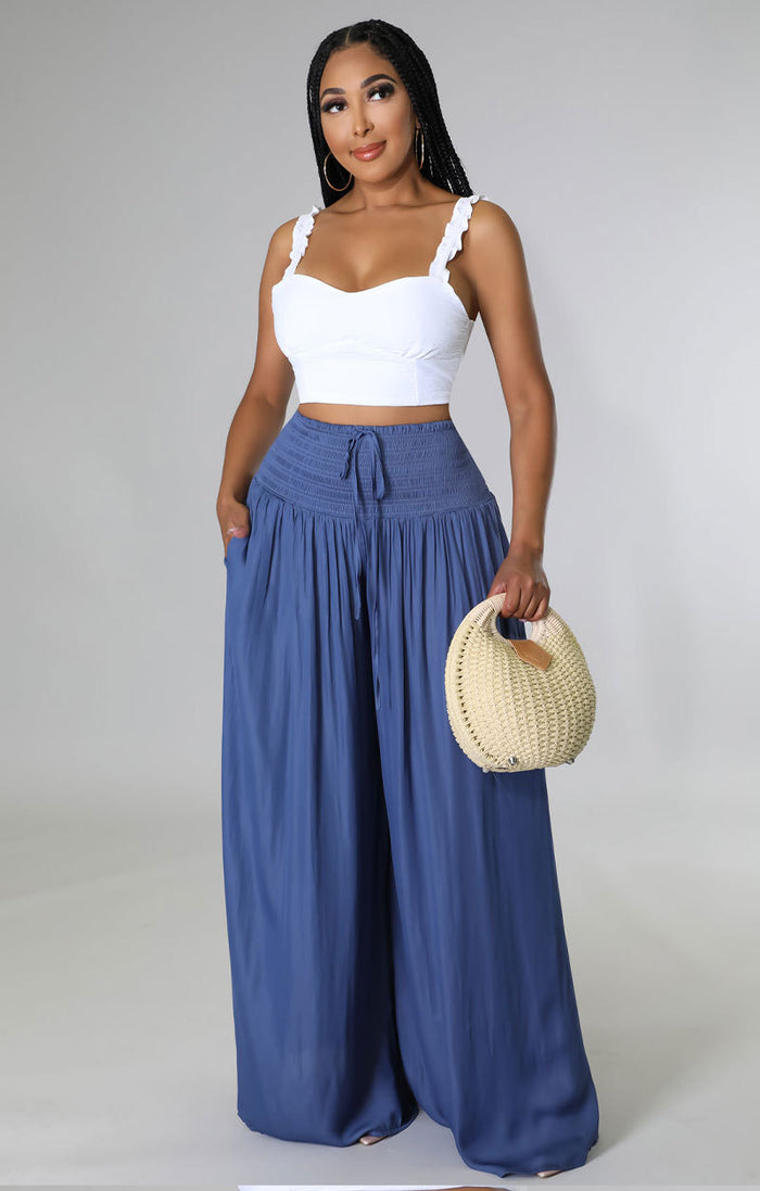 Solid Color Loose Casual Ice Silk Pants XHXF 8636