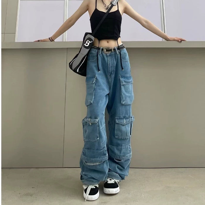 Fashion Patchwork Washed Wide Leg Jeans GSYI 30002