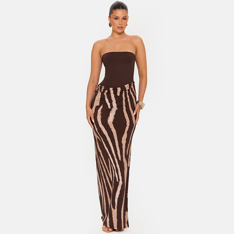 Leopard Print Patchwork Tube Top Dress GSZM C26DS269