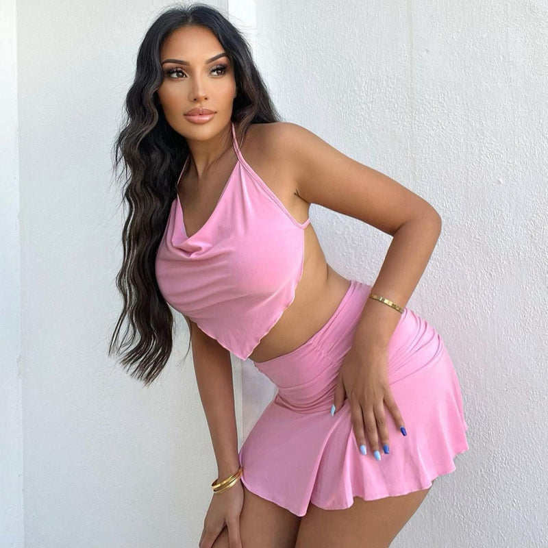 Sexy Halter Top Mini Skirt Two Piece Sets TE 4448