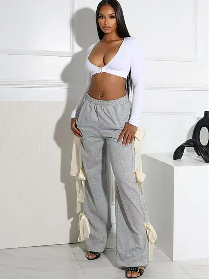 Fashion Tie Bow Solid Color Pants OD 8743