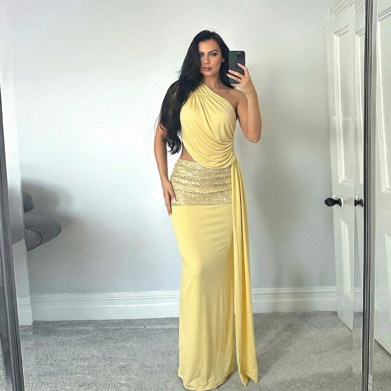 Single Shoulder Slash Neck Maxi Dress GZJQ R6S08362A