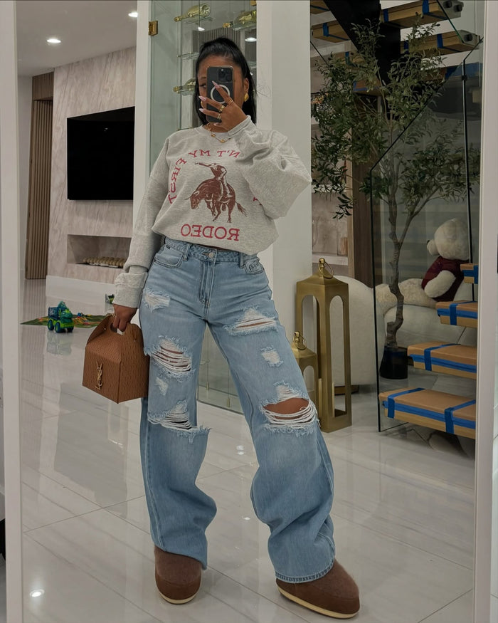 Hollow Out Nail Buckle Straight Jeans LSD 2542