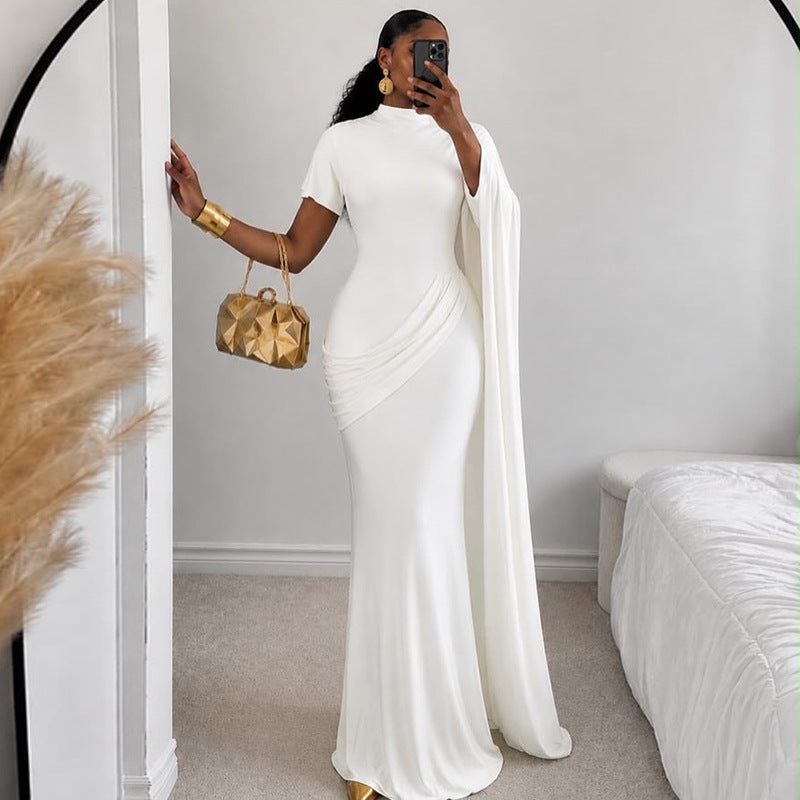 Solid Color Irregular Sleeve Maxi Dress GJYO JD305780