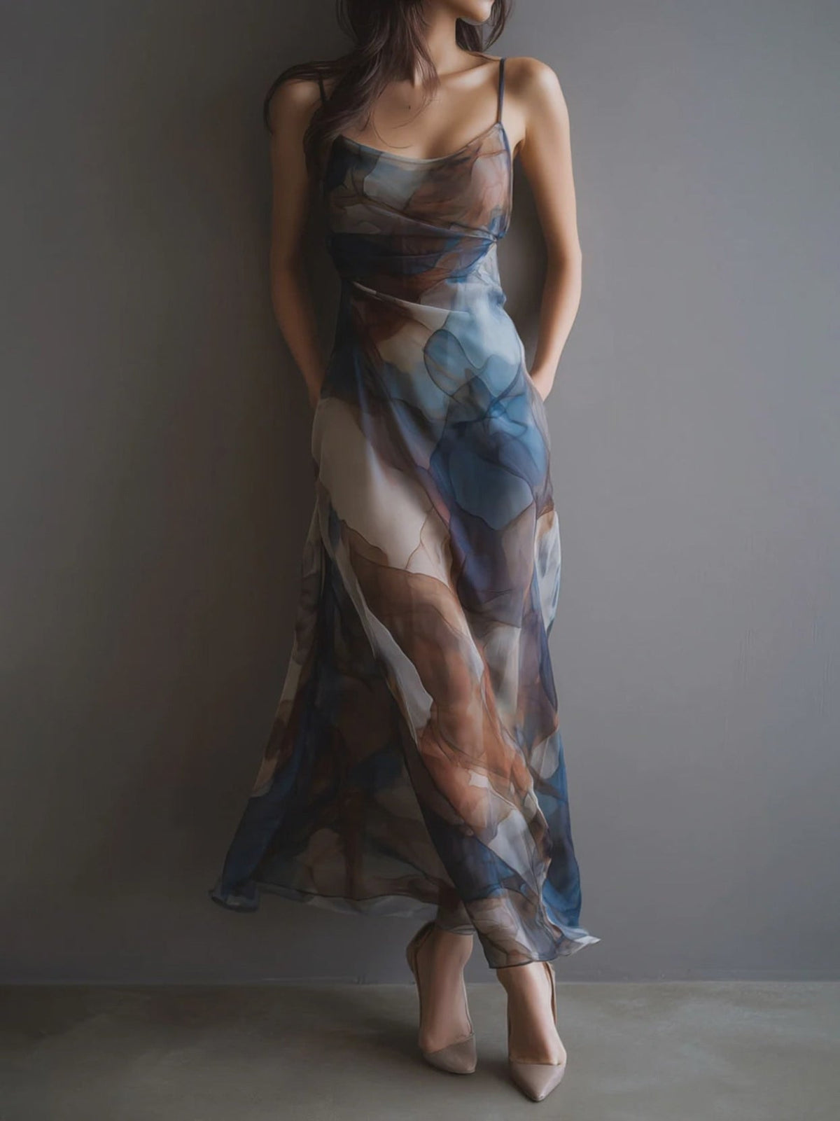 Sling Print Chiffon Maxi Dress GWDS 260307