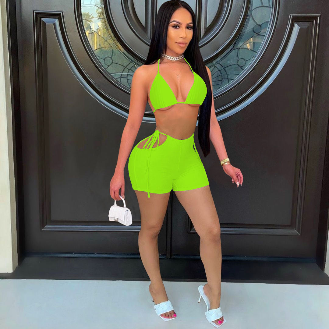 Sexy Solid Bra Top And Shorts Two Piece Sets FOSF 8082