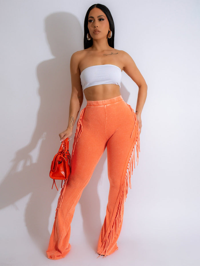 Solid Color Tassel Micro Flare Pants CH 24049