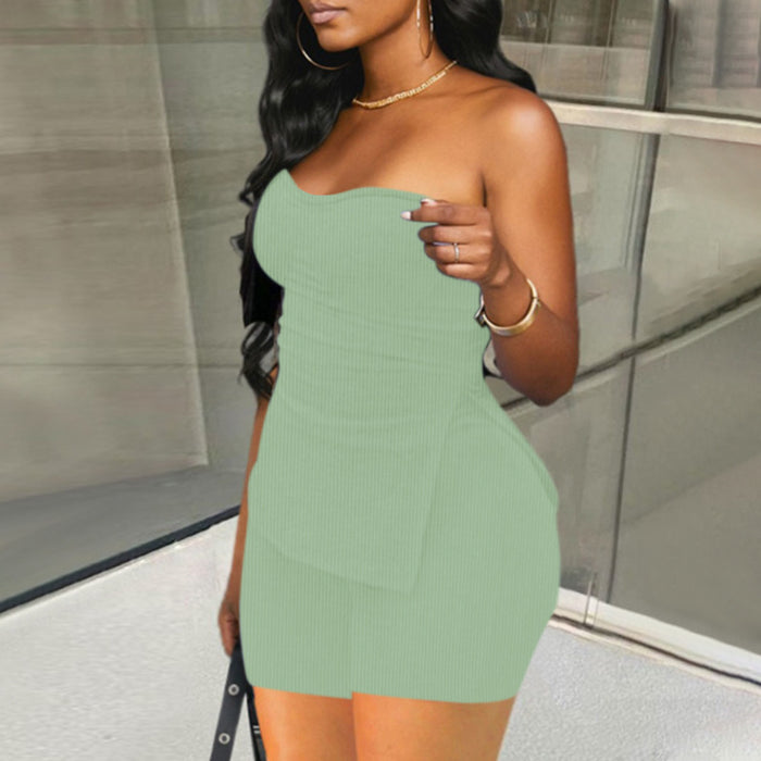 Solid Color Knits Wrap Chest Two Piece Set GHYX 131
