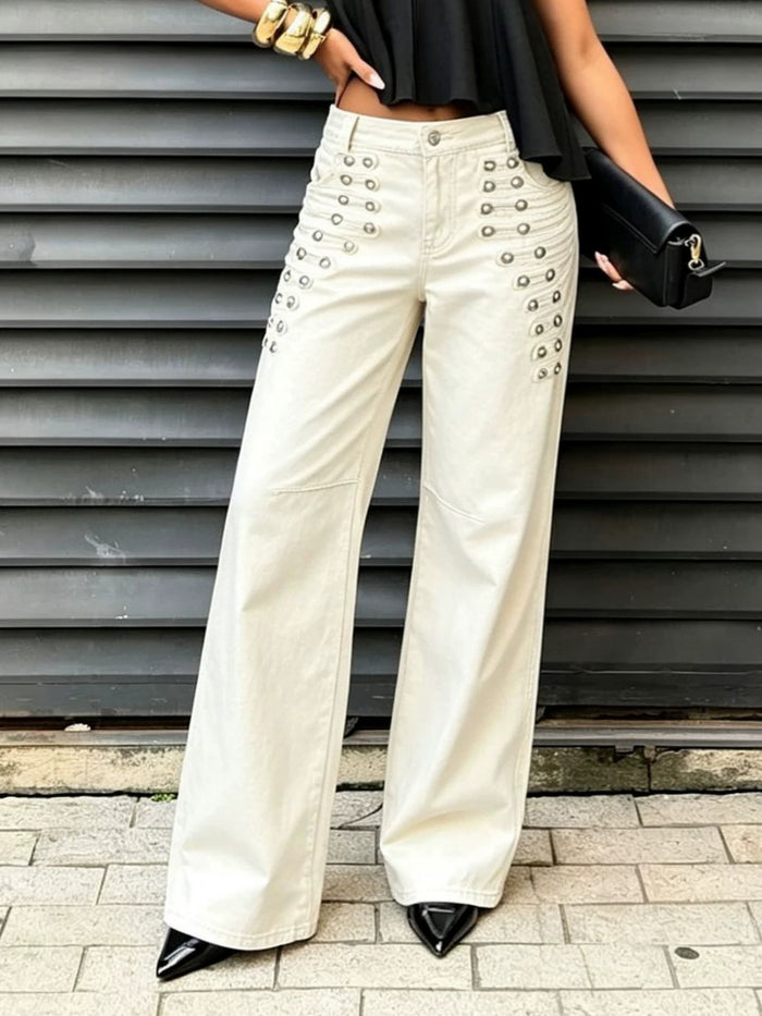Multi Row Metal Button Jeans %EF%BB%BFGYLN 8609