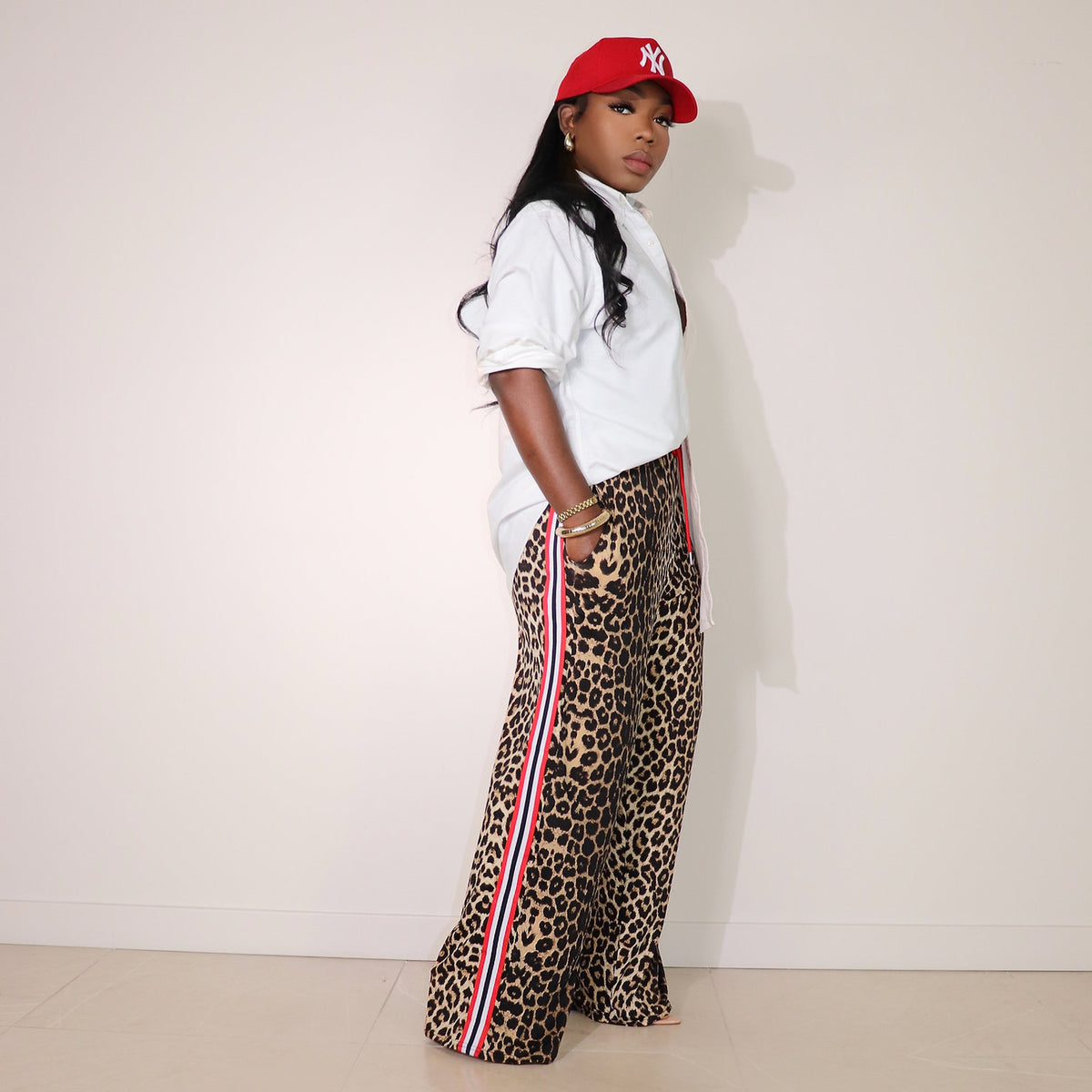 Leopard Print Patchwork Stripe Pants QXLB 10115