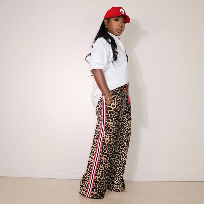 Leopard Print Patchwork Stripe Pants QXLB 10115