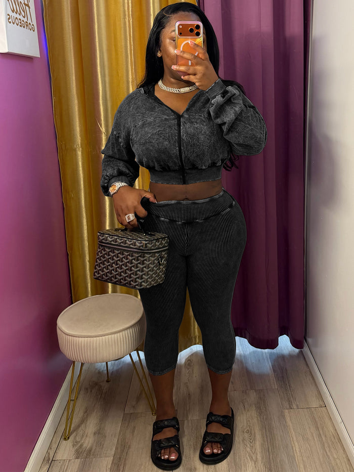 Long Sleeve Zipper Hooded Sweatshirts Seventh Pants Suit CH 26085