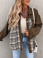 Denim Long Sleeve Plaid Shirt Jacket GOFY W220239