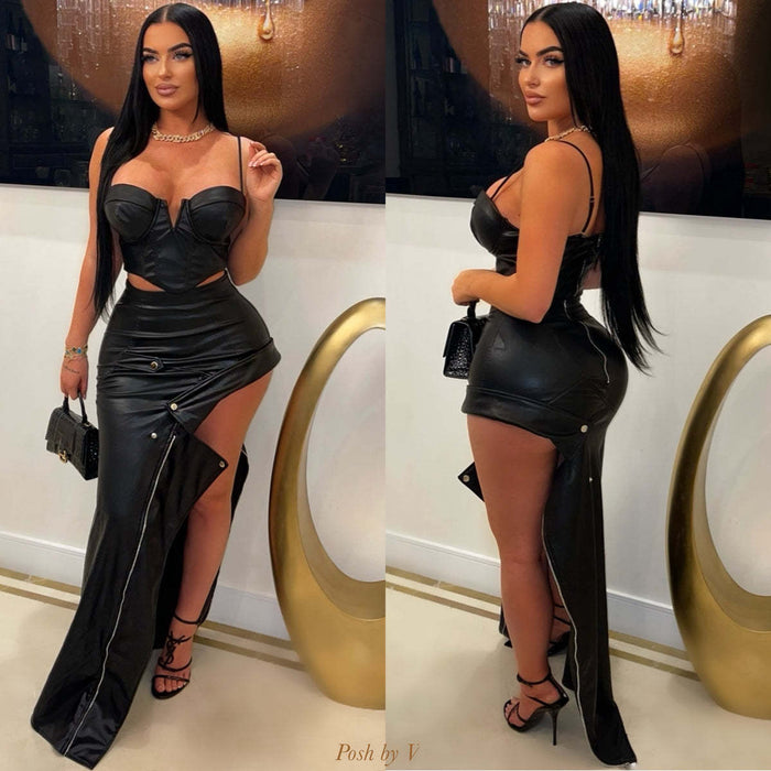 PU Leather Metal Zipper Sexy Split Half body Skirt YNSF 2679