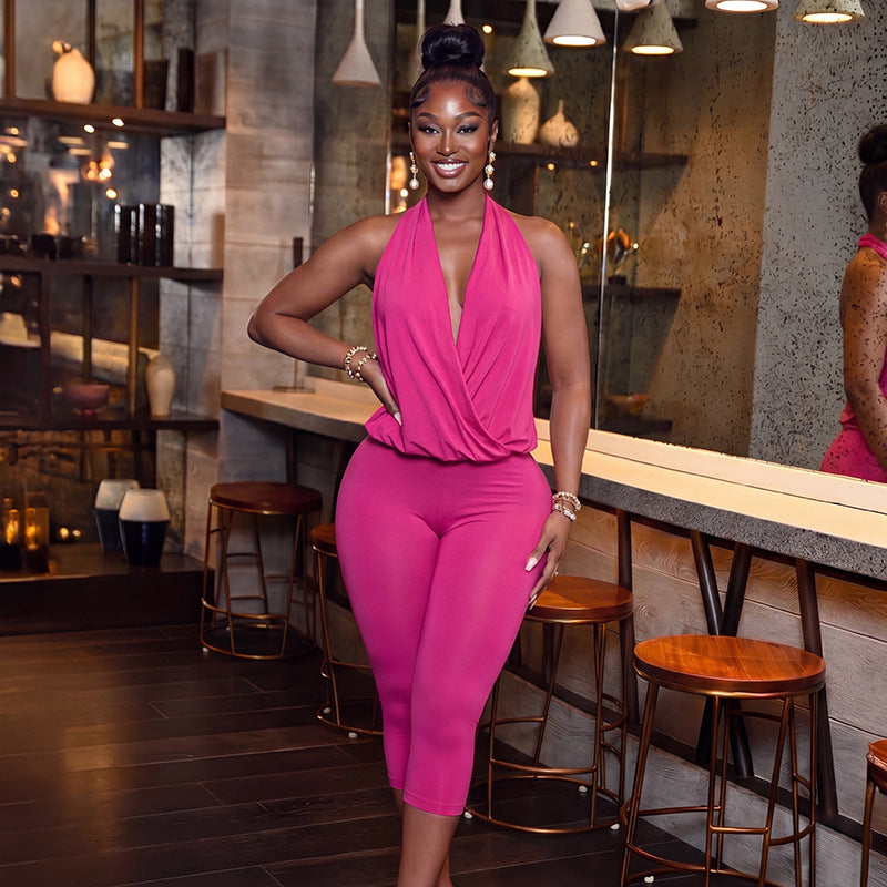 Deep V Neck Halterneck Seventh Jumpsuit MXBF D26JP257