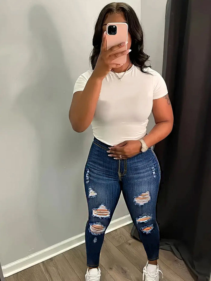 Fashion Wash Holes Pencil Jeans GXJF 236019