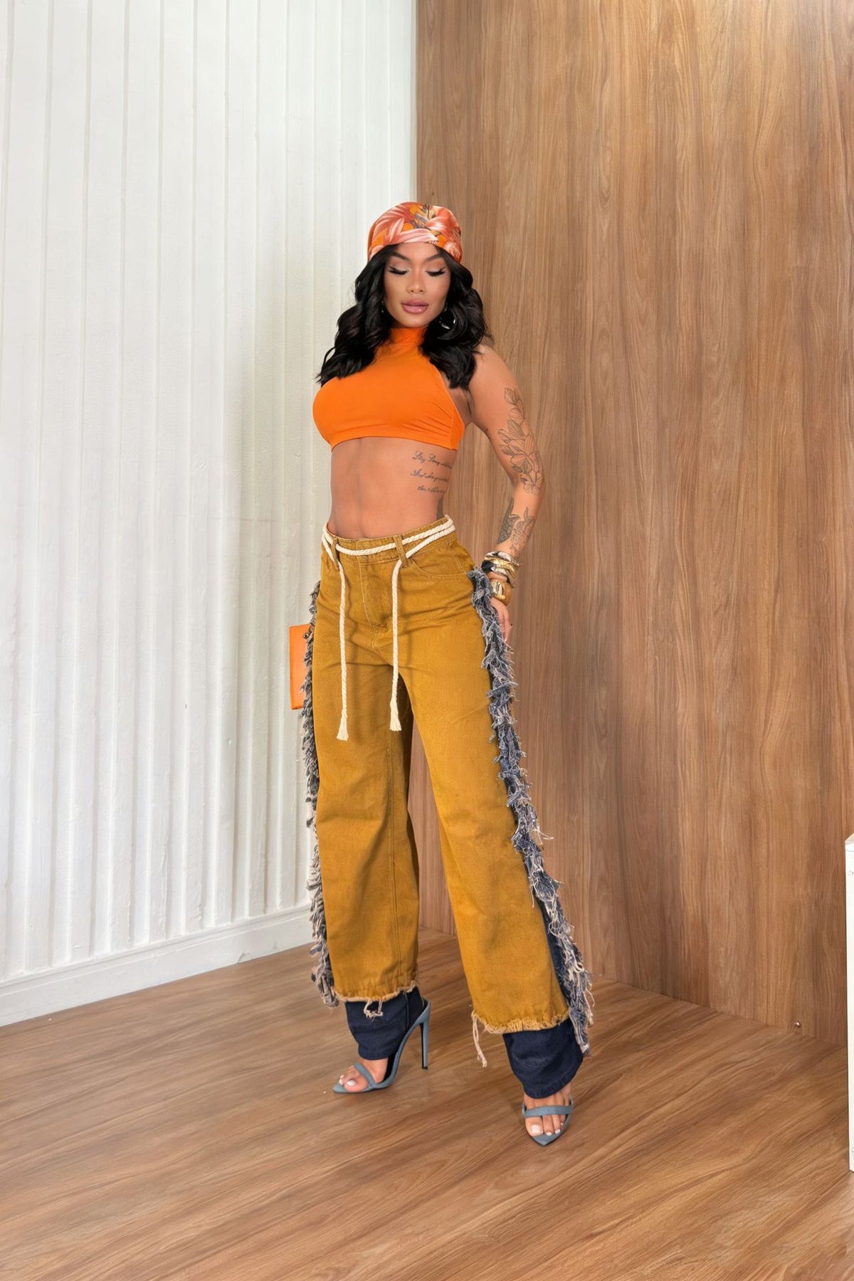 Tassel Contrast Color Jeans LA 6009