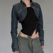 Vintage Cropped Long Sleeve Denim Jacket GQLF 802