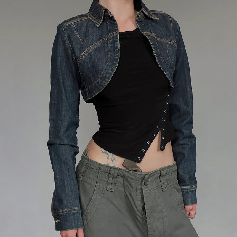 Vintage Cropped Long Sleeve Denim Jacket GQLF 802