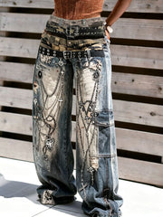 Plus Size Fashion 3D Chain Print Jeans GYLN 0928
