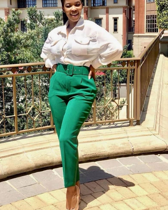 High Waist Belt Solid Suit Pants GATE P01A
