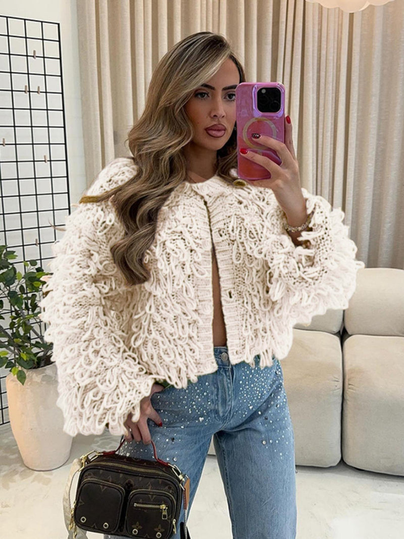 Knits Tassel Long Sleeve Button Coats GQNF F00121CM