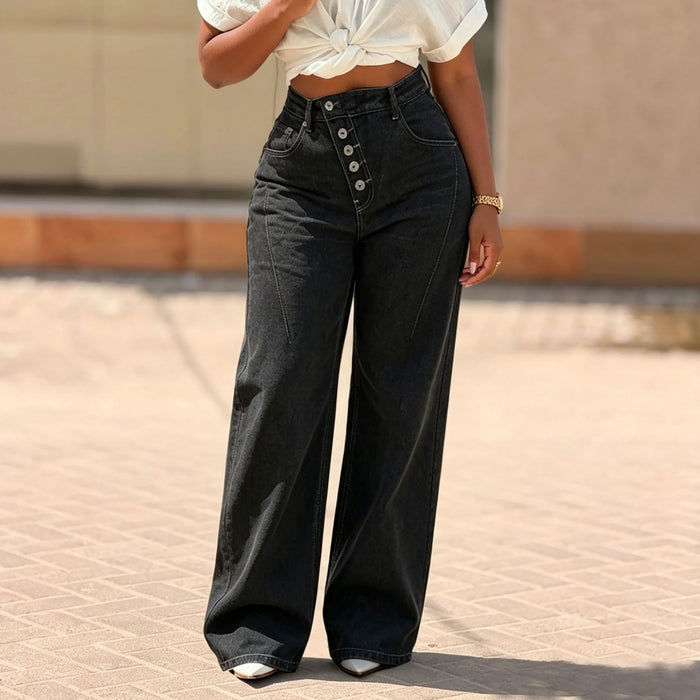 Multi button Color blocked Wide Leg Jeans GYLN 2244