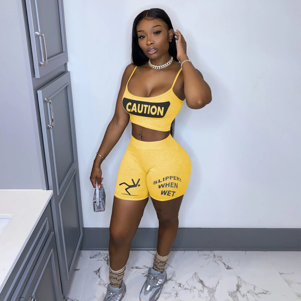 Plus Size Letter Print Cami Top Shorts 2 Piece Sets TE 4092