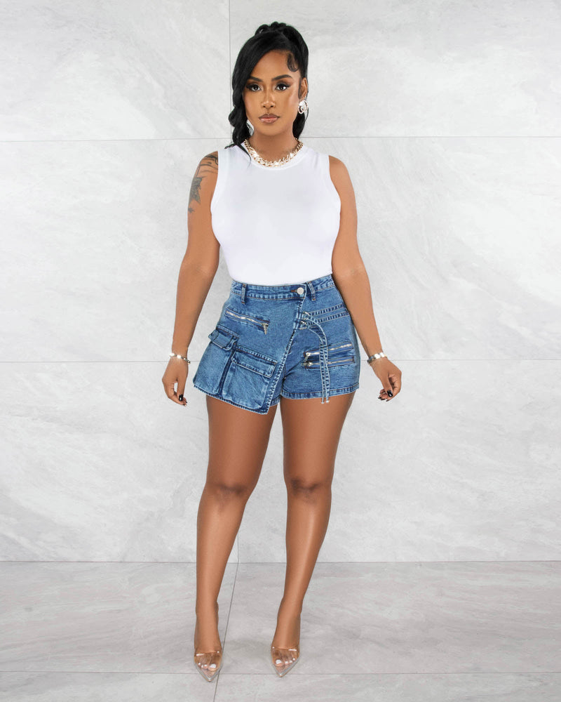 Casual Pocket Zipper Denim Shorts CM 8676