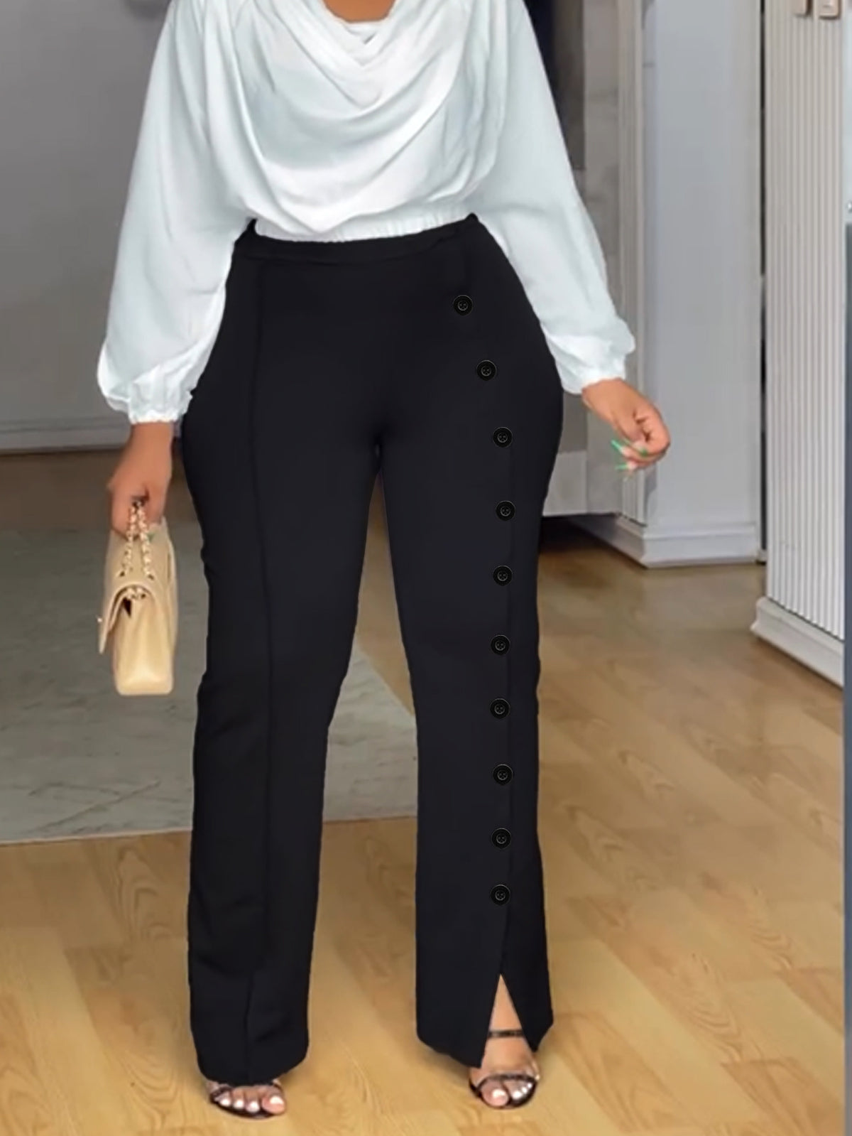 Plus Size Solid Color Flare Pants QMZF 2152