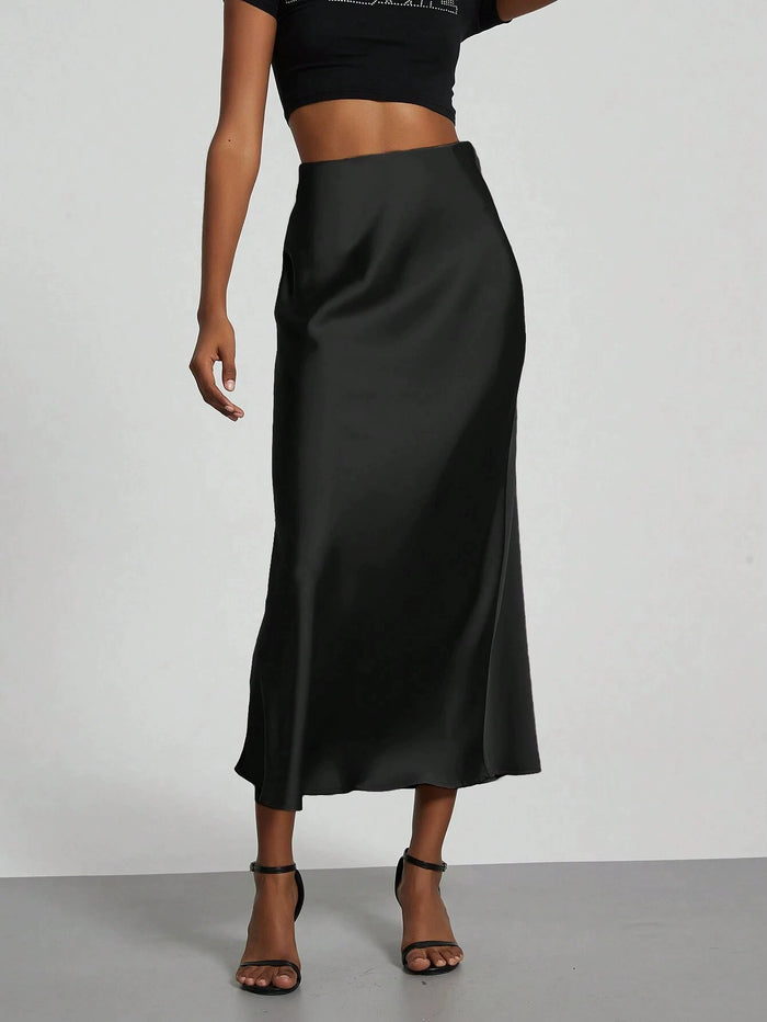 Satin High Waist Long Skirt GXIY K25L1129