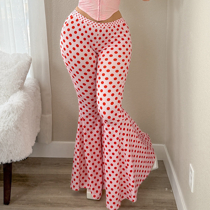 Polka Dot Print Flare Pants GSZM Q26PT084