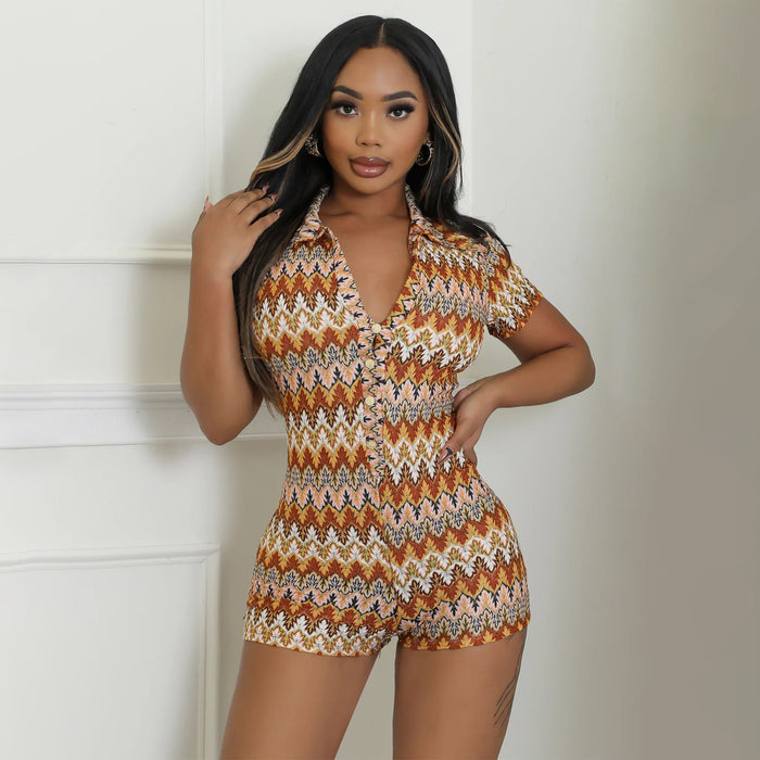 Wave Pattern Color Stripes Slim Romper YF 20169