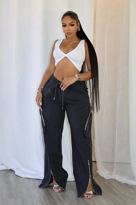 Casual Zipper Split Loose Straight Pants GXHF M80250