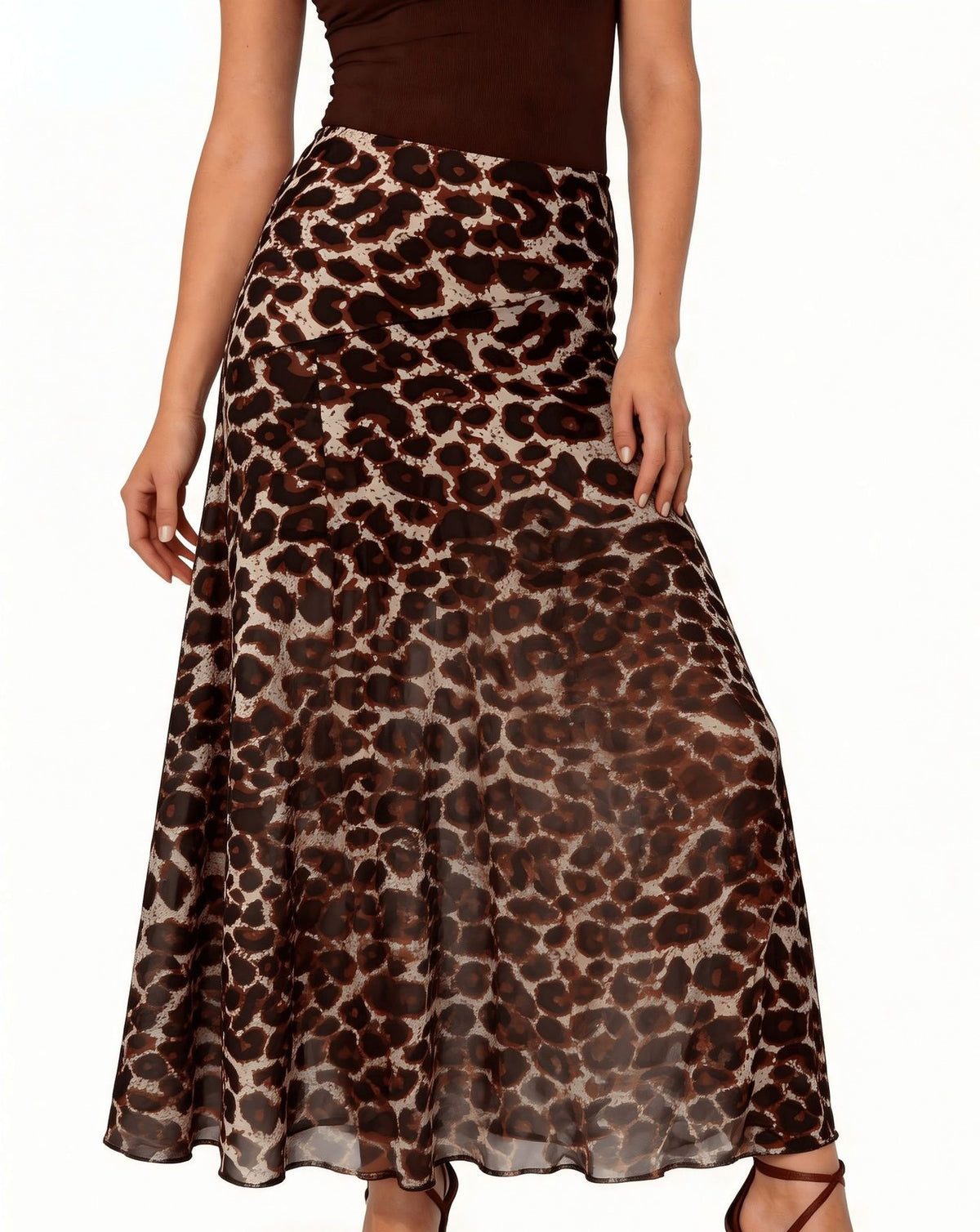 Leopard Print Big Swing Long Skirts GFMA TE2670