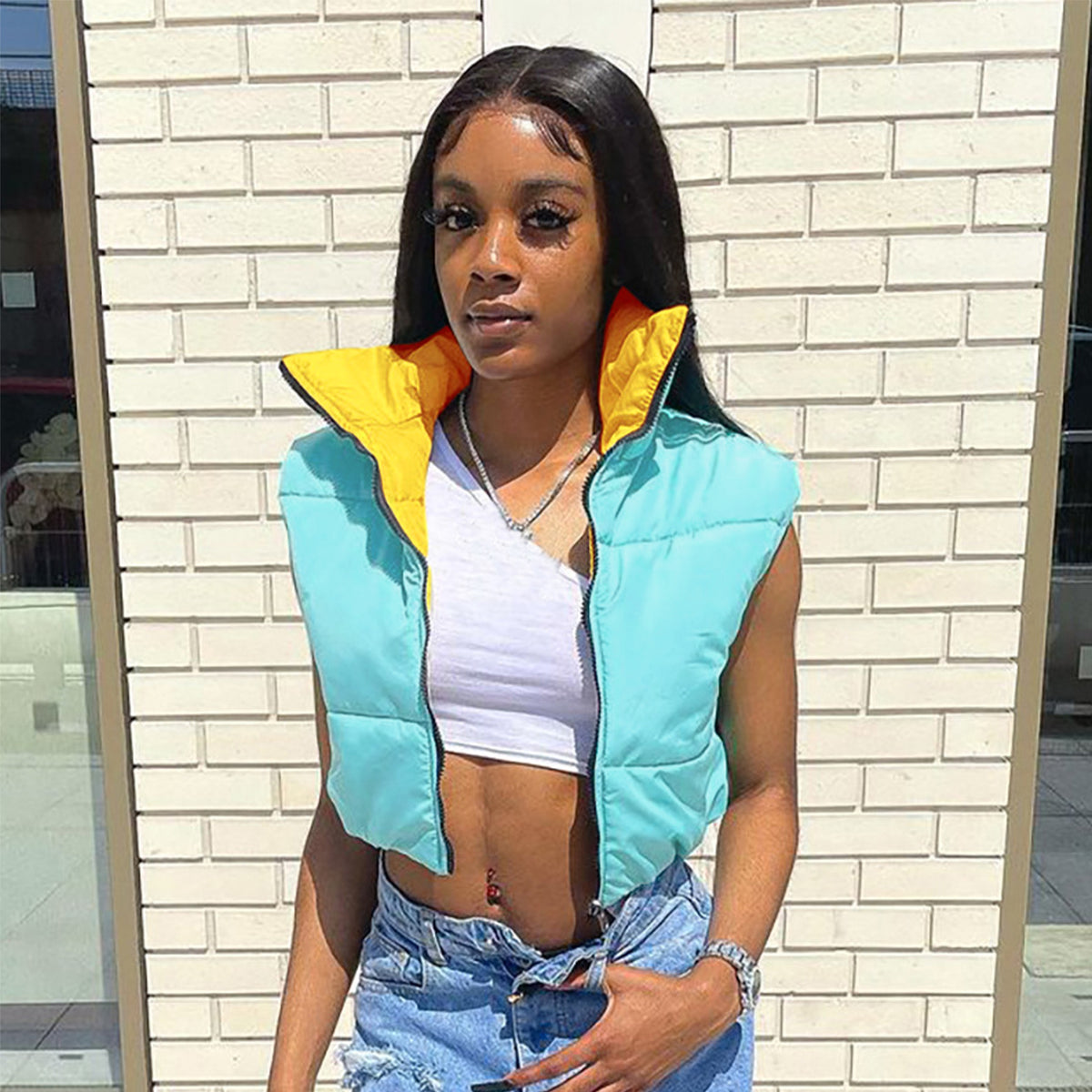 Contrast Color Sleeveless Pad Thicken Vest Jacket SFY 483