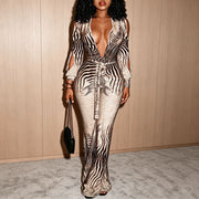 Deep V Neck Print Hollow Out Jumpsuit SHD 9991