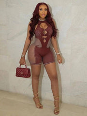 Pre Order About 7 work days shipping Hollow Out Mesh See Through Romper YUEM 110704
