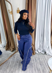 Zip Off Multi Pocket Leather Pants YMEF 58035