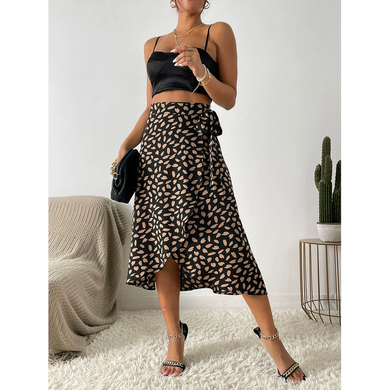 Tie Up Print Split Half Body Skirt GYXN 52379