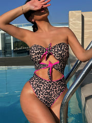 Leopard Print Hollow Out One Piece Swimsuit CSYZ 123