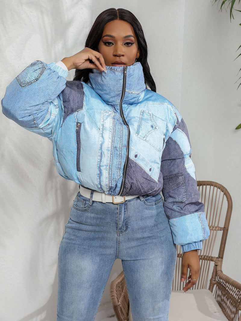 Casual Color Block Print Padded Cotton Jacket ZSD 0633