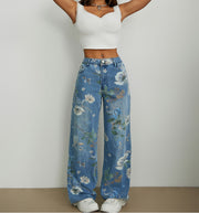 Fashion Print Denim Wide Leg Jeans GYXN 15875