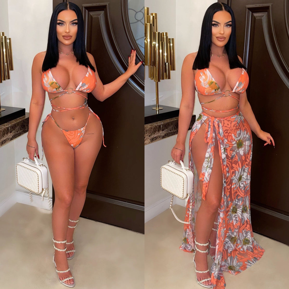 Sexy Print Bikinis Three Piece Set CHY 1363