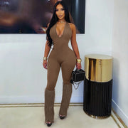 Solid Color Halterneck Tassel Jumpsuit GSZM C26JP289