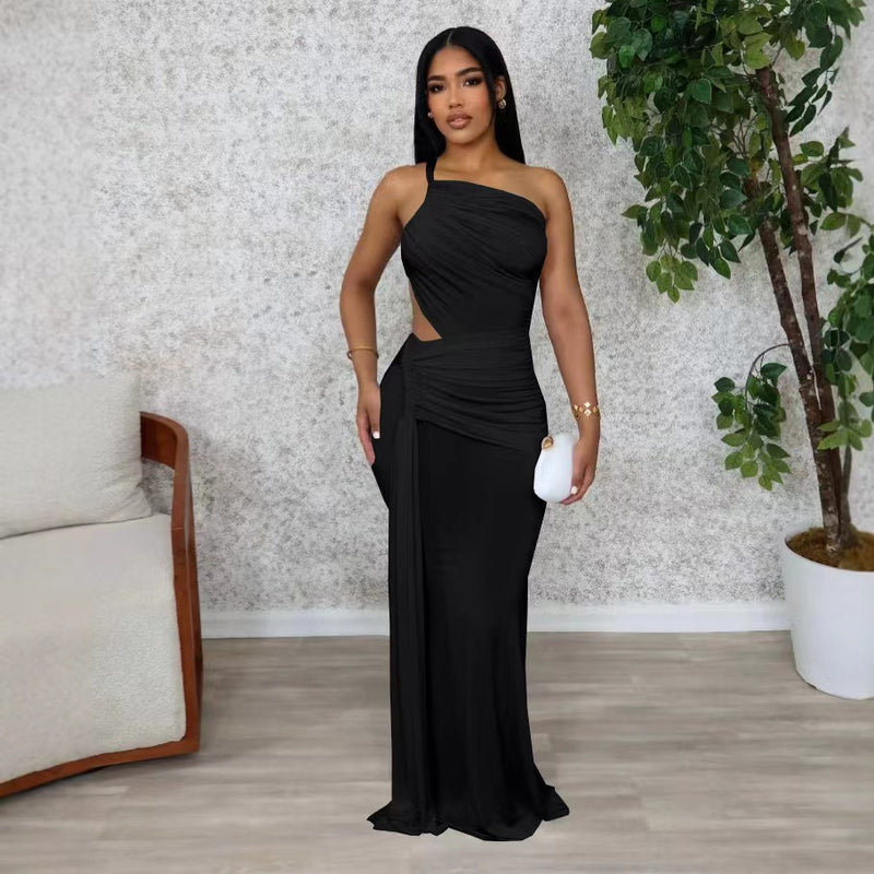Solid Color Hollow Out Maxi Dress QODY 6079