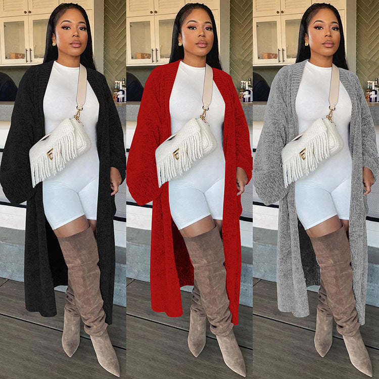 Solid Knitted Full Sleeve Long Cardigan Coat WSYF 5920