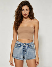 Hot Drill Contrast Color Denim Short GQLF 5800