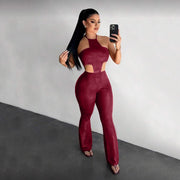 Sleeveless Halterneck Tie Up Jumpsuit GFRT 42396JBC